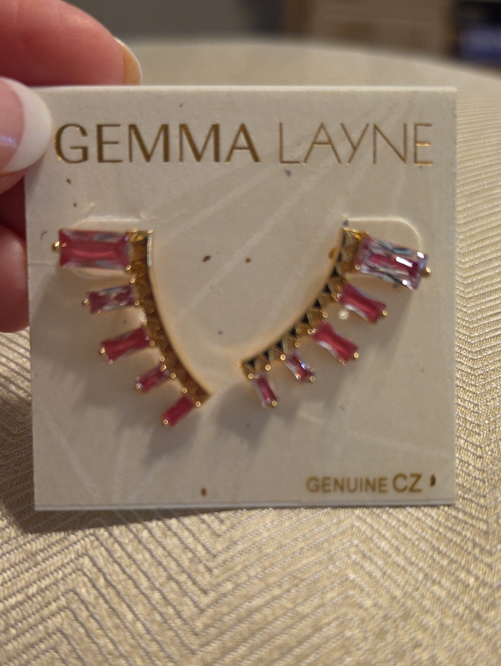 Gemma Layne Gold-Tone Pink Baguette CZ Ear Climbers